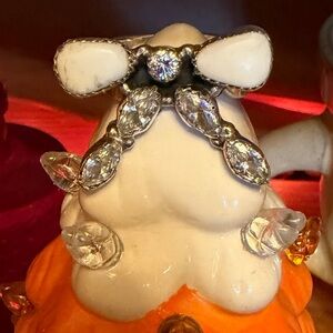 White buffalo, CZ & sterling adjustable bow  ring